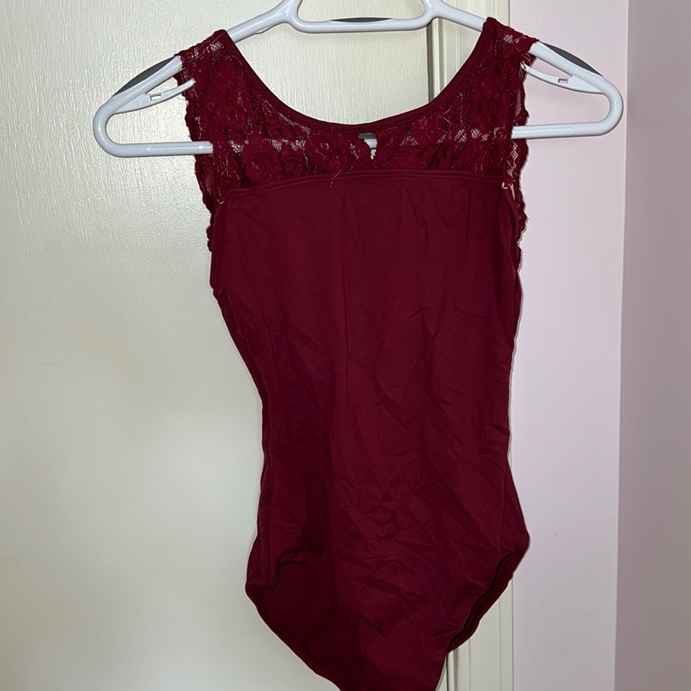 burgandy lace leotard
